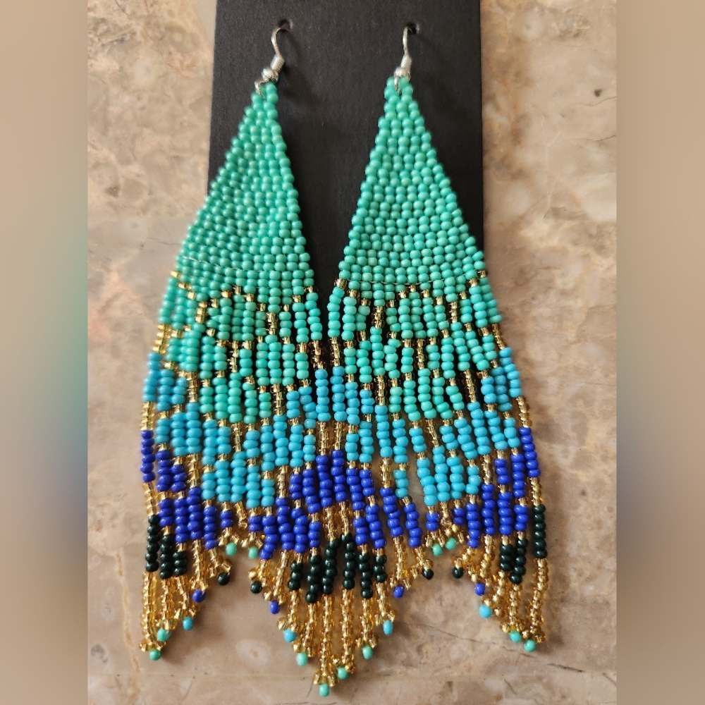 Fringe Beaded Earrings Southwestern Bohemian Cowgirl Handmade